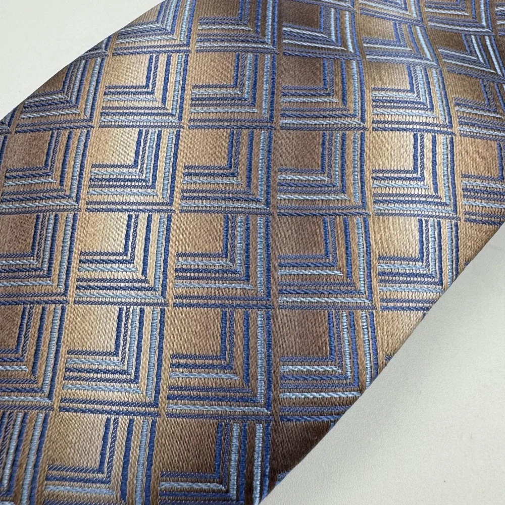 Pierre Cardin Necktie Mens Brown Blue Geometric Silk Professional Classic